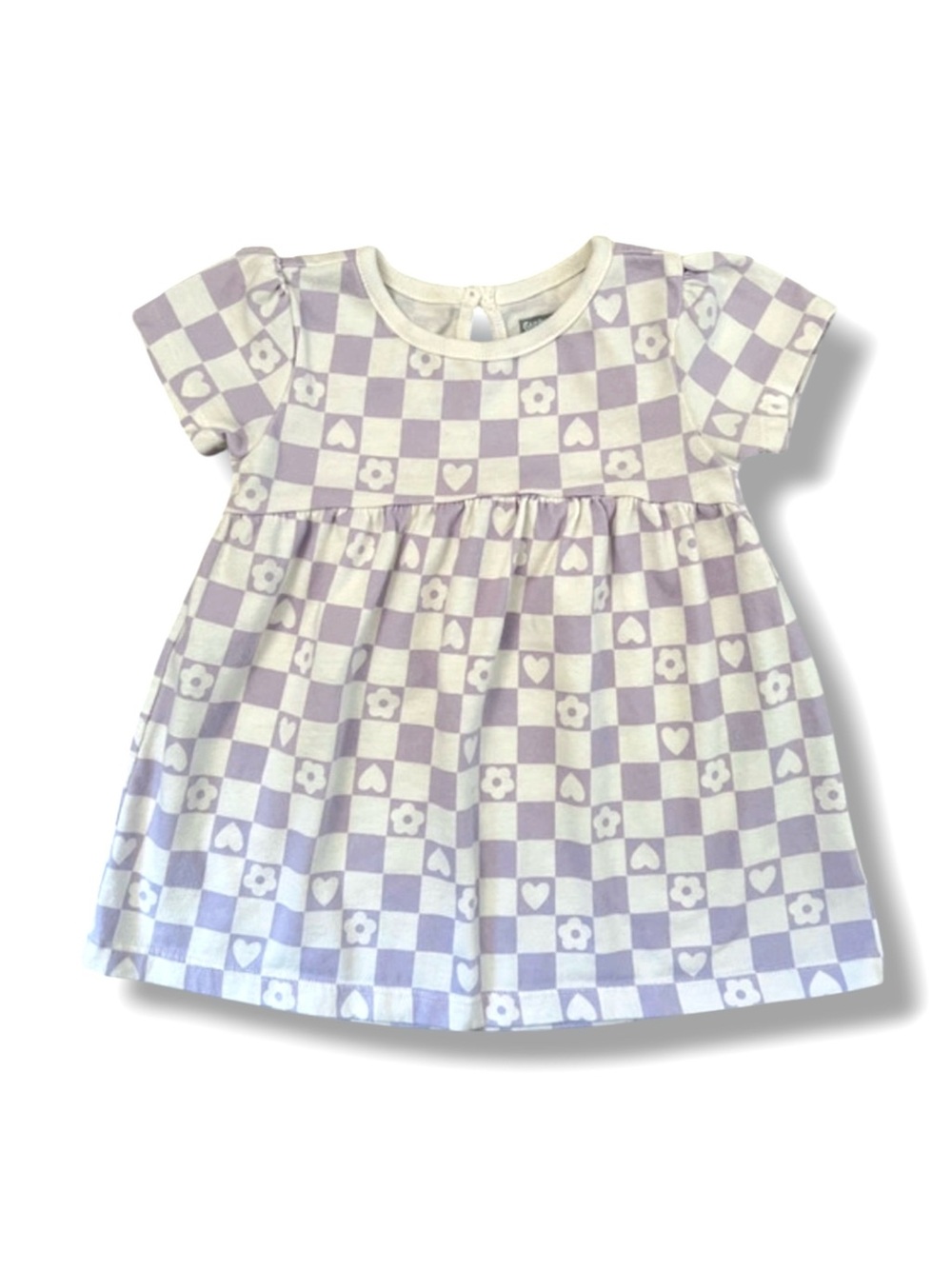🍄3/$15 Garanimals Purple Checkered Dress 18M Hearts & Flowers